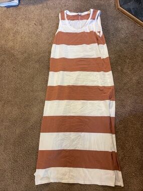 Z Supply Wide-Striped Sleeveless Maxi Dress in White and Rust